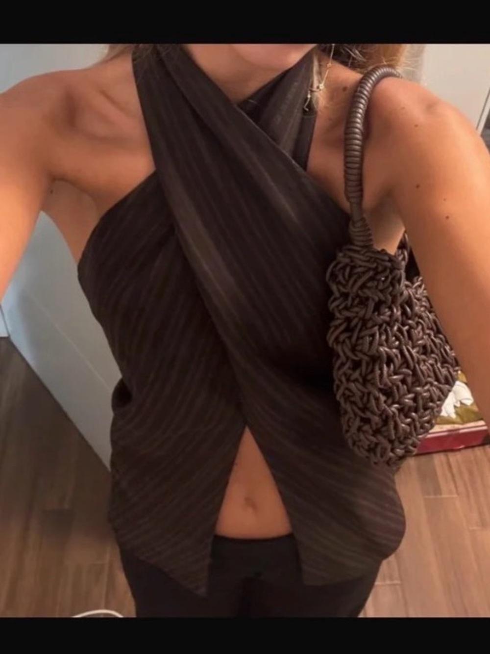 Zara Linen Blend Brown Striped Halter Too